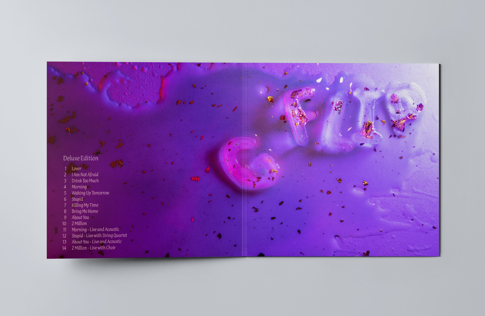 The gatefold with 'G Flip' written in ice letters